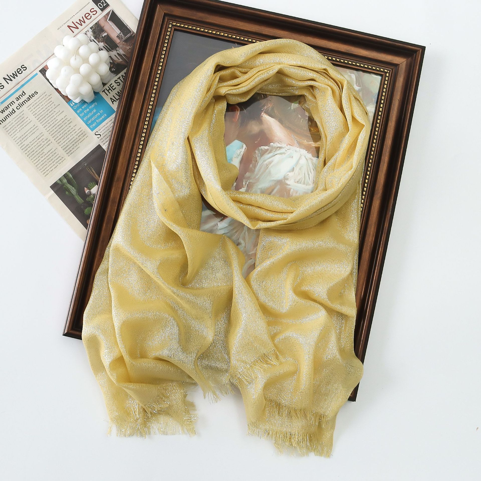 K362 Factory direct sales new spring and summer solid color long scarf rayon gold and silver silk bright silk scarf women's single color long