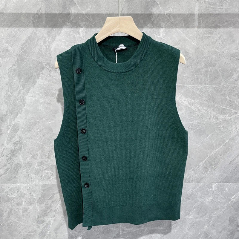 Mens knitted pullover sweater vest casual streetwear button solid color Oneck sleeveless loose retro 250411Z