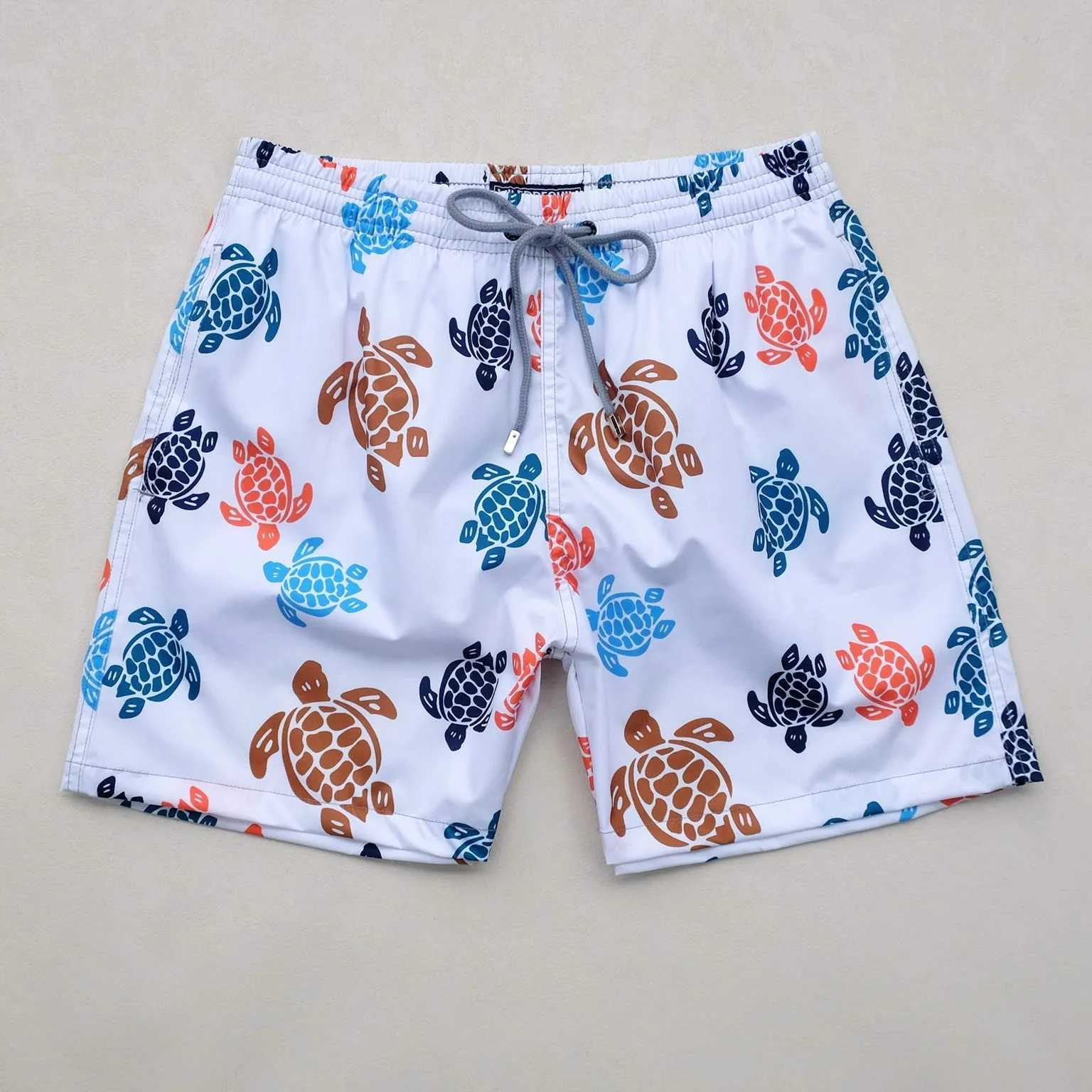 Mens quick drying printed short swimming trunks mesh lined swimsuits elastic breathable waterproof Bermuda turtle board shortsW250410