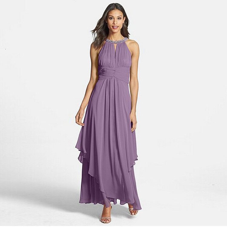 Explosive version hanging neck, nail bead, large swing, off shoulder sexy chiffon dress, long dress