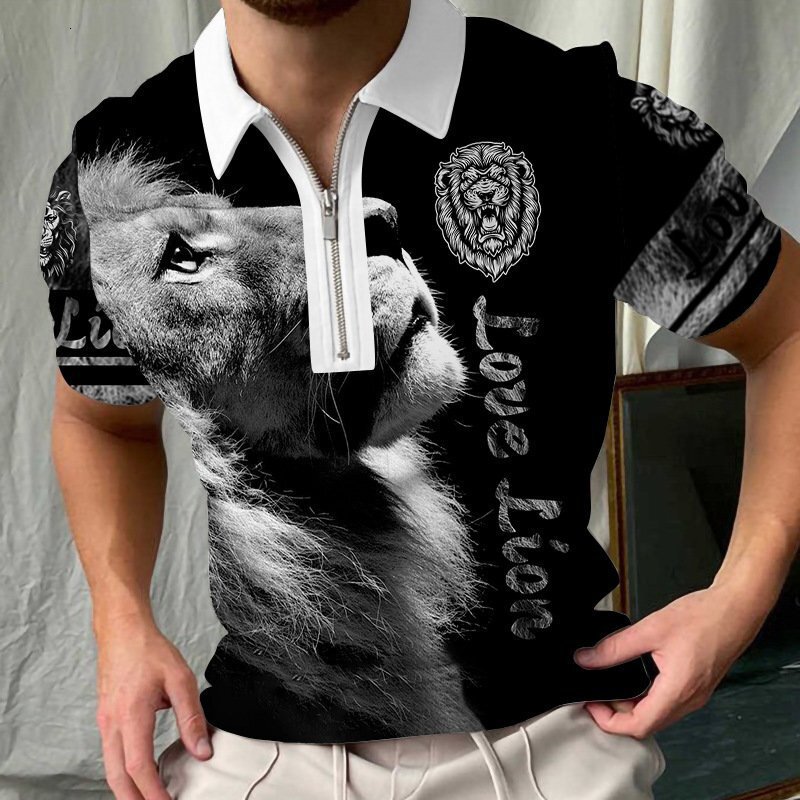 Mens POLO lapel summer ordinary casual short mens zipper summer daily t