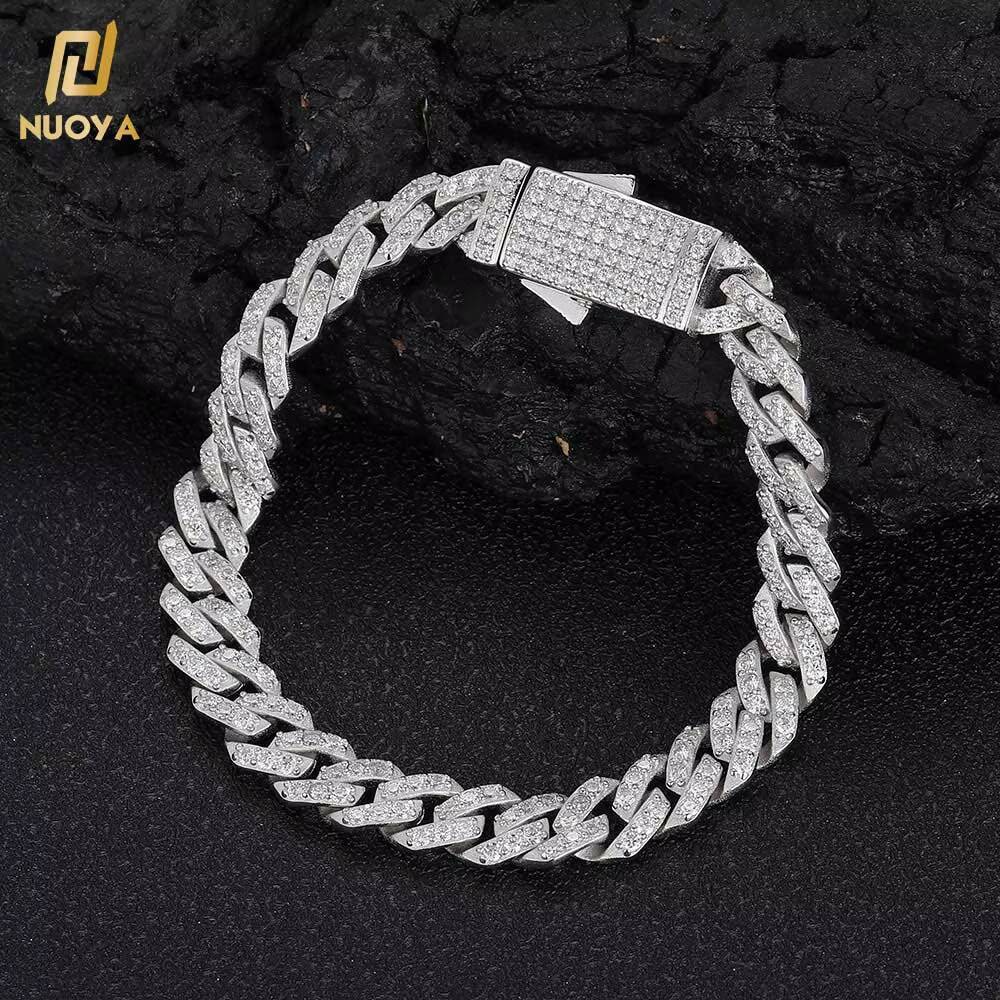 NUOYA 8mm Pass Diamond Tester VVS Moissanite Chain for Women 925 Sterling Silver Cuban Link Bracelet