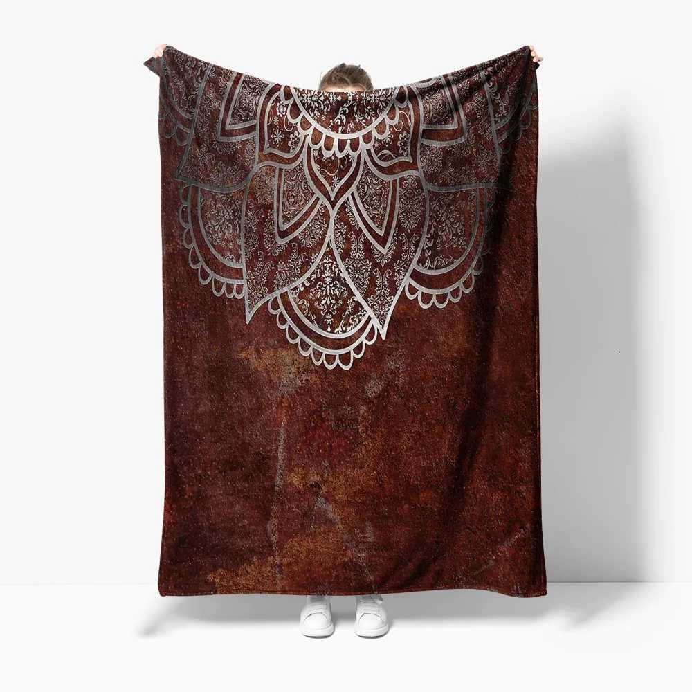 Vintage Ethnic Boho Throw Blanket with Paisley Floral Damask Pattern Dark Red Brown Sofa Bed Cover C251111