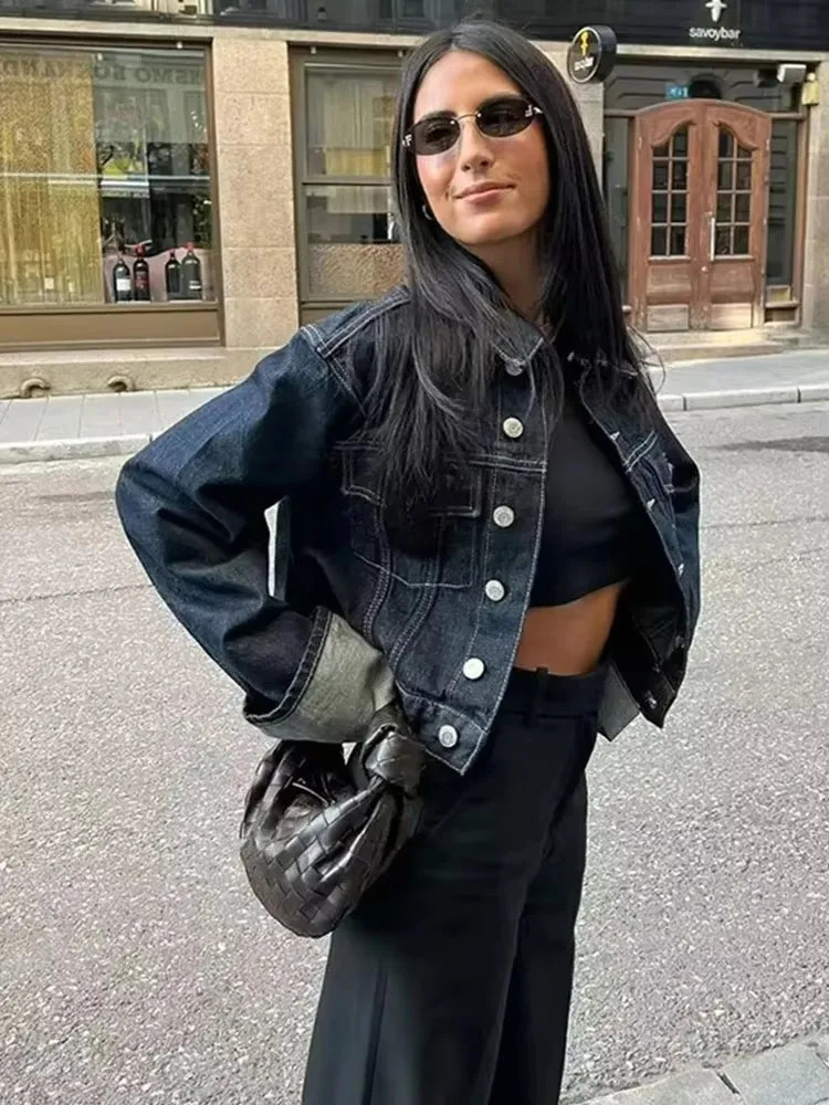 HH Women Vintage Denim Jacket Pant Sets Single Breasted Lapel Long Sleeve Coat Wide Leg Trousers Jeans High Street Outfits 251105