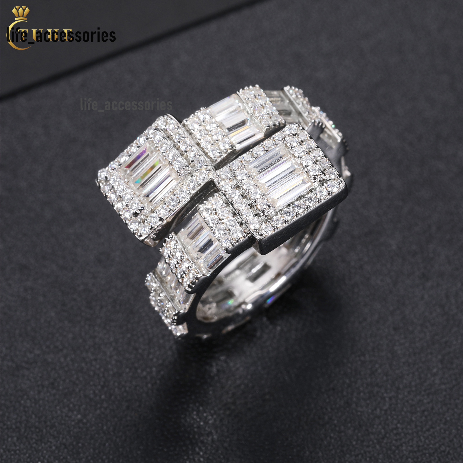 Brand Designer Jewelry High Quality 925 Sterling Silver VVS Baguette Moissanite Diamond Engagement Finger Ring Men Women