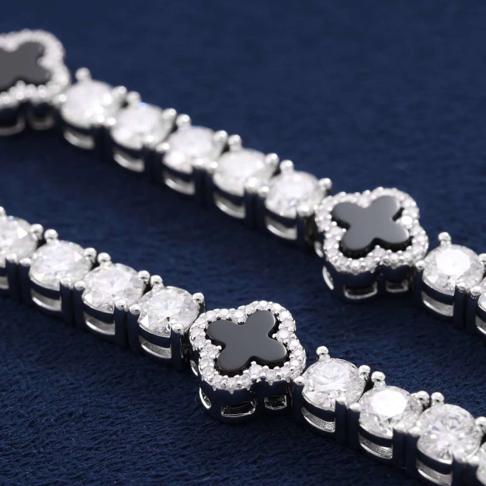Hot Selling Design Black Clover Tennis Chain Luxury VVS D Moissanite 925 Sterling Silver Tennis Bracelet 4mm Hip Hop Jewelry