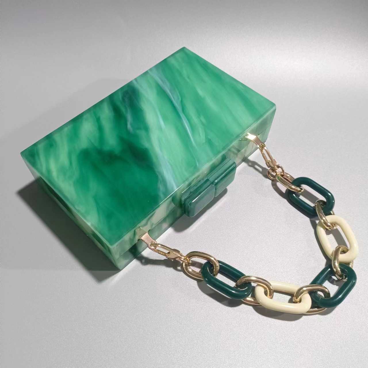 Womens New Colorful Acrylic Dinner Bag Single Shoulder Oblique Cross Wedding Banquet Handheld Bag Chain Bag