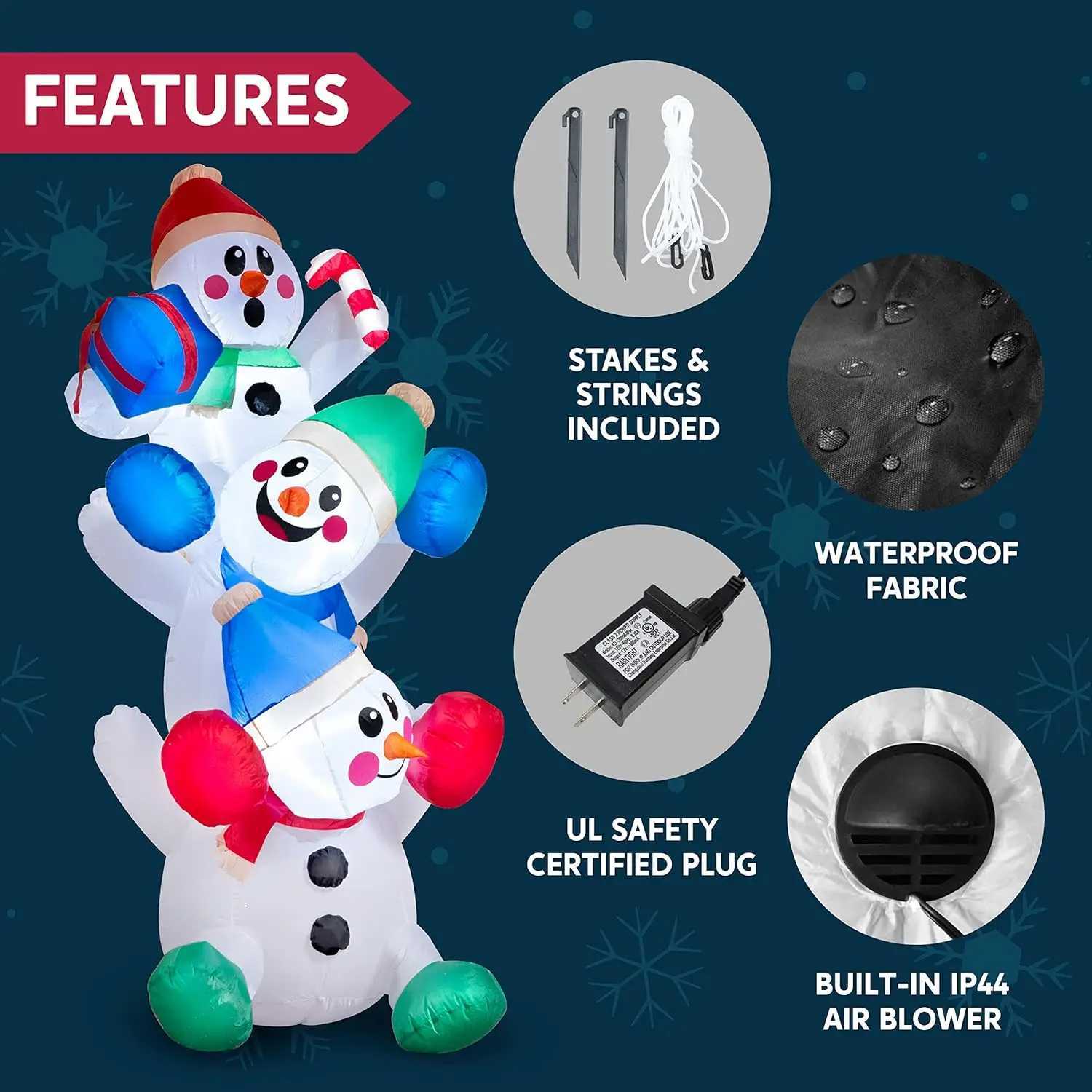 Christmas JOYFY 6 FT Christmas Inflatable Decoration Stacked Snowman with Build-in LEDs Inflatables for Xmas Party Home Christmas Dcor Y251111