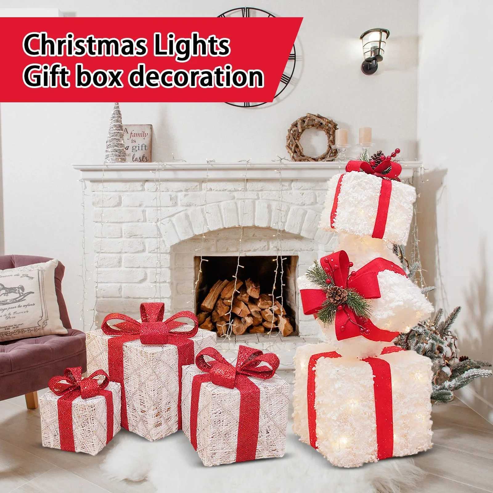 Christmas 3Pcs Christmas Lighted Gift Boxes With Led Light Up Decorations Present Boxes Set Battery Operated for Indoor Patio Garden Decor Y251111