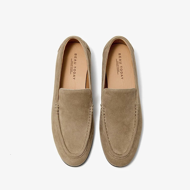 BEAUTODAY Mocassin Loafers Women Sheep Suede Leather Slip-on Sewing Solid Color Round Toe Flats Ladies Shoes Handmade 26286 251110