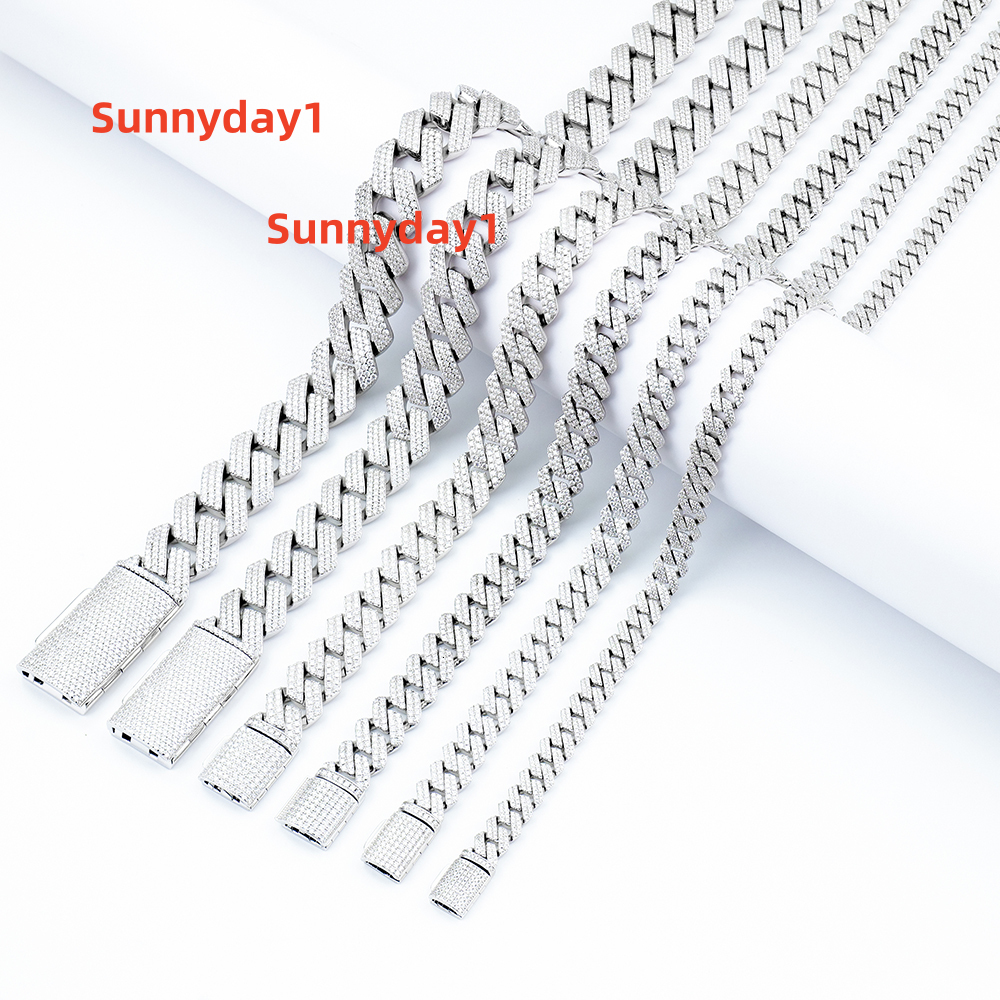 Hip Hop Jewelry 925 Sterling Silver Moissanite Cuban Chain8mm 10mm 12mm 14mm 18mm 20mm Miami Cuban Necklace Chain