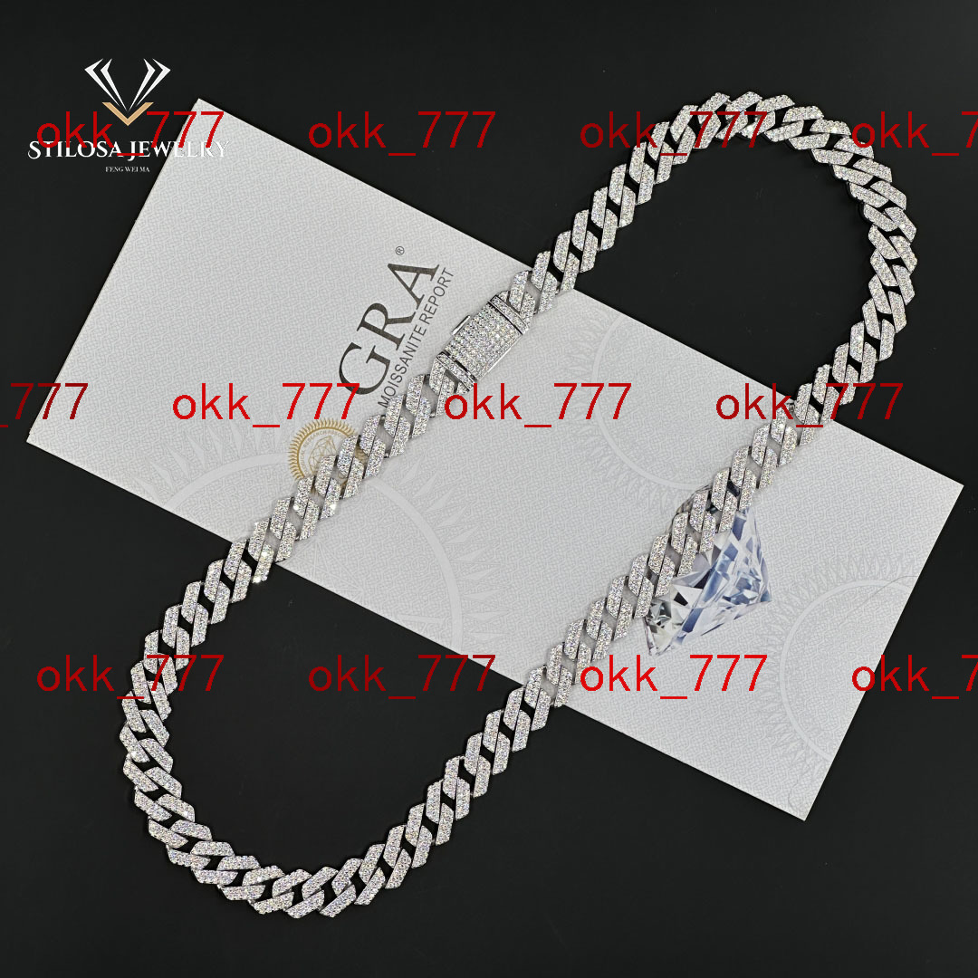 12mm Moissanite Necklace Custom Size 16 18 20 22 24 Inch Hip Hop Jewelry Iced Out Miami Cuban Chain 925 Silver Necklace