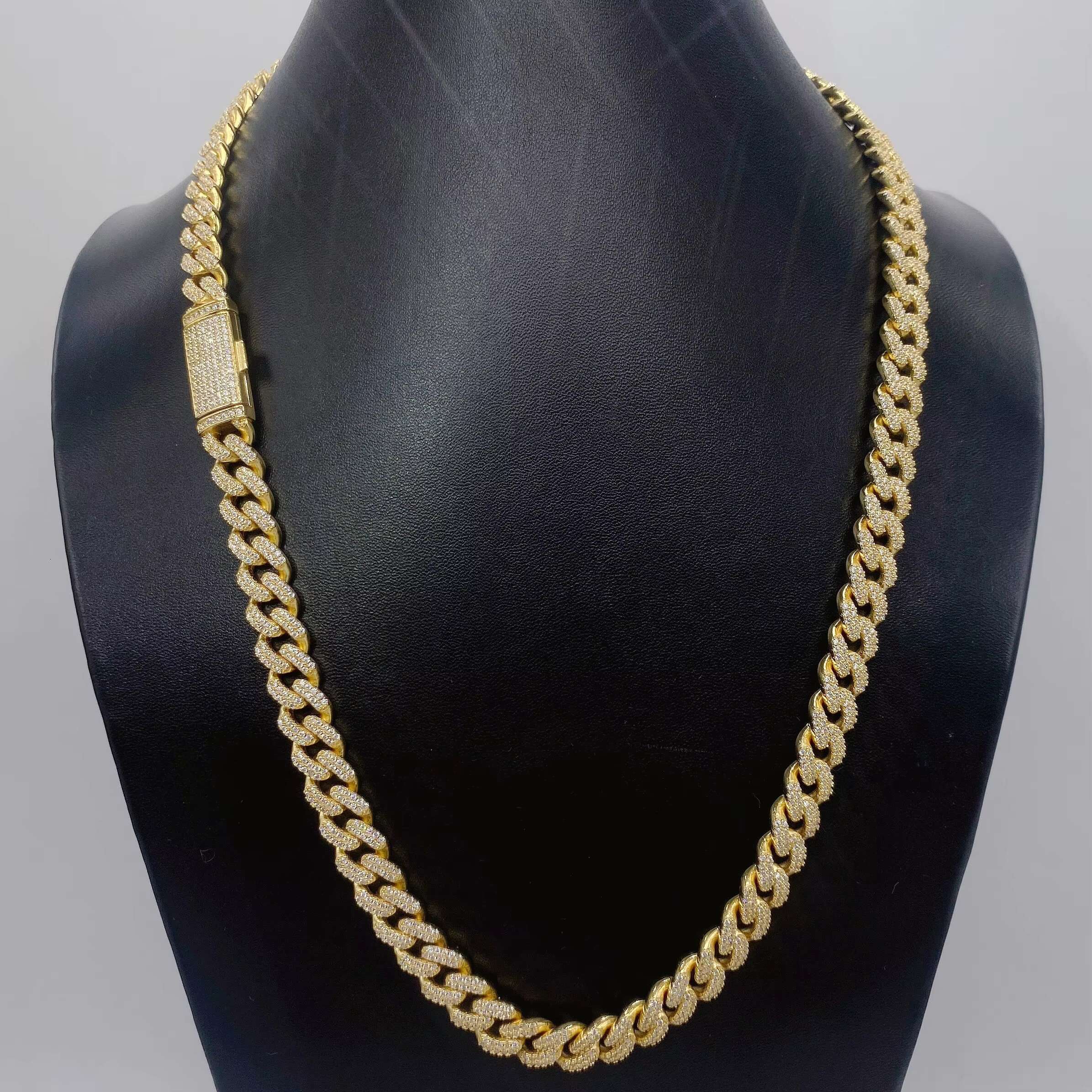 Hip Hop Fine Jewelry 10mm Moissanite 14k Gold Plated Cuban Link Chain Necklace Bracelet Cuban Diamond Chain for Men