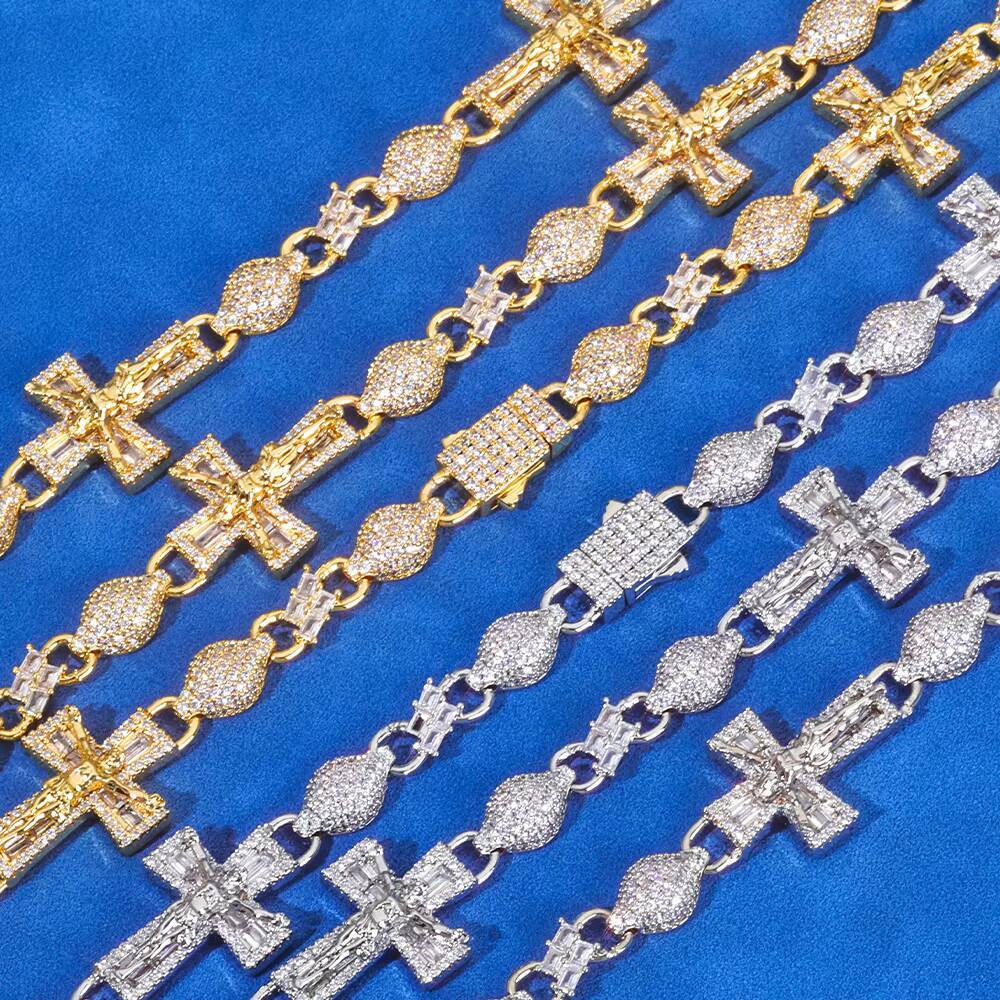 NUOYA 925 Silver Baguette VVS Moissanite Iced Out Hip Hop Necklace Infinity Cross Jesus Cuban Link Chain Fine Jewelry