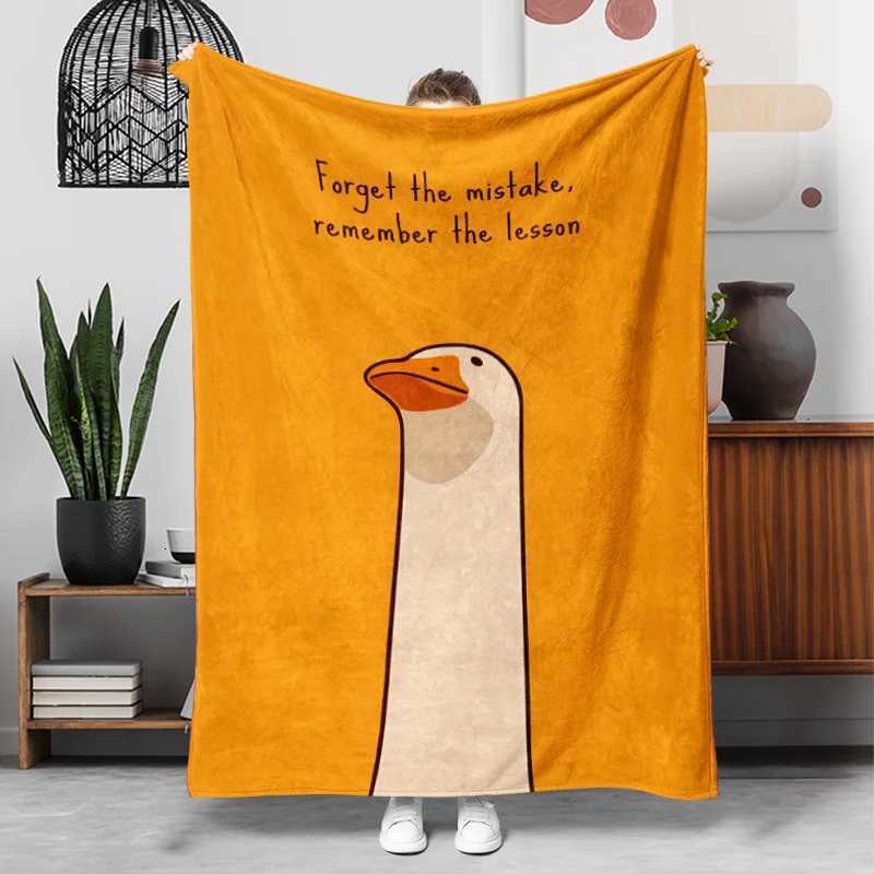 1pc Inspirational Cartoon Goose Flannel Blanket - Soft Lightweight All-Season Throw with Forget the mistake remember the less C251111