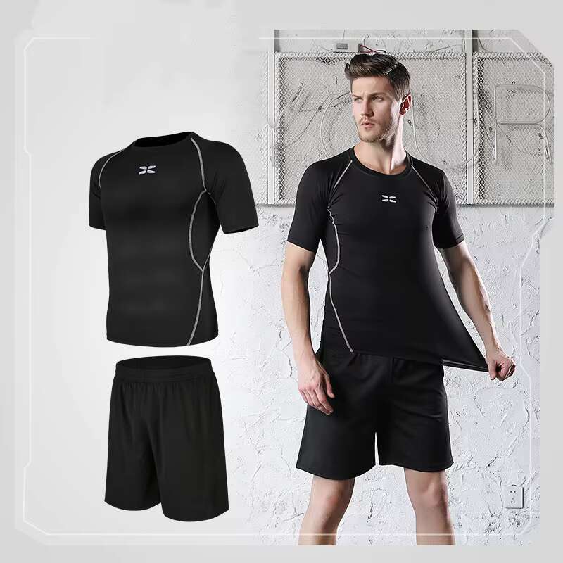 Quality Men Fiess Clothing Sports Wear 2 Piece Shorts Sleeves Quick Drying Breathable Skin Friendly High Elastic G zzdg