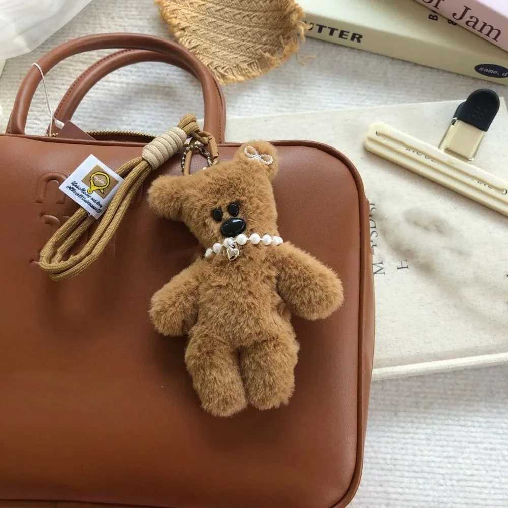 Cute pearl plush bear keychain bow bag hanging plush doll Kawai decoration car keychain friend W250411