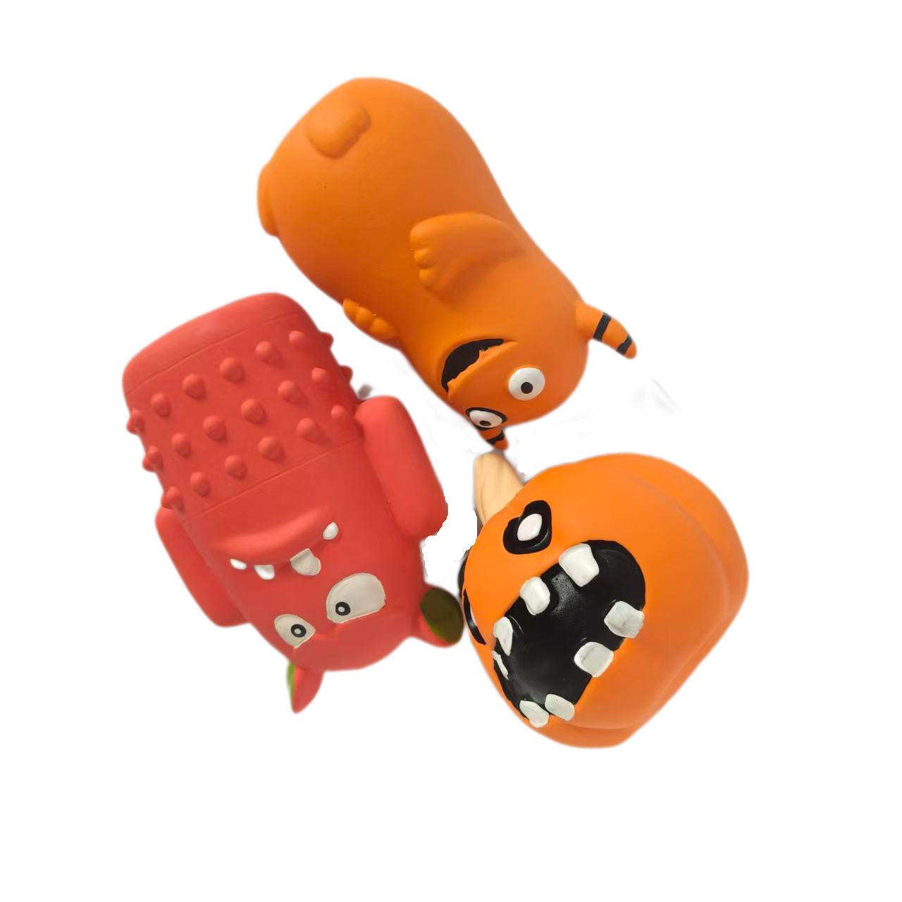 Rubber Squeaky Chewy Dog Toy Soft Natural Latex Interactive 12cm Halloween Monster and Pumpkin Shaped Dog Toys with Bright Colors for Small & Medium D