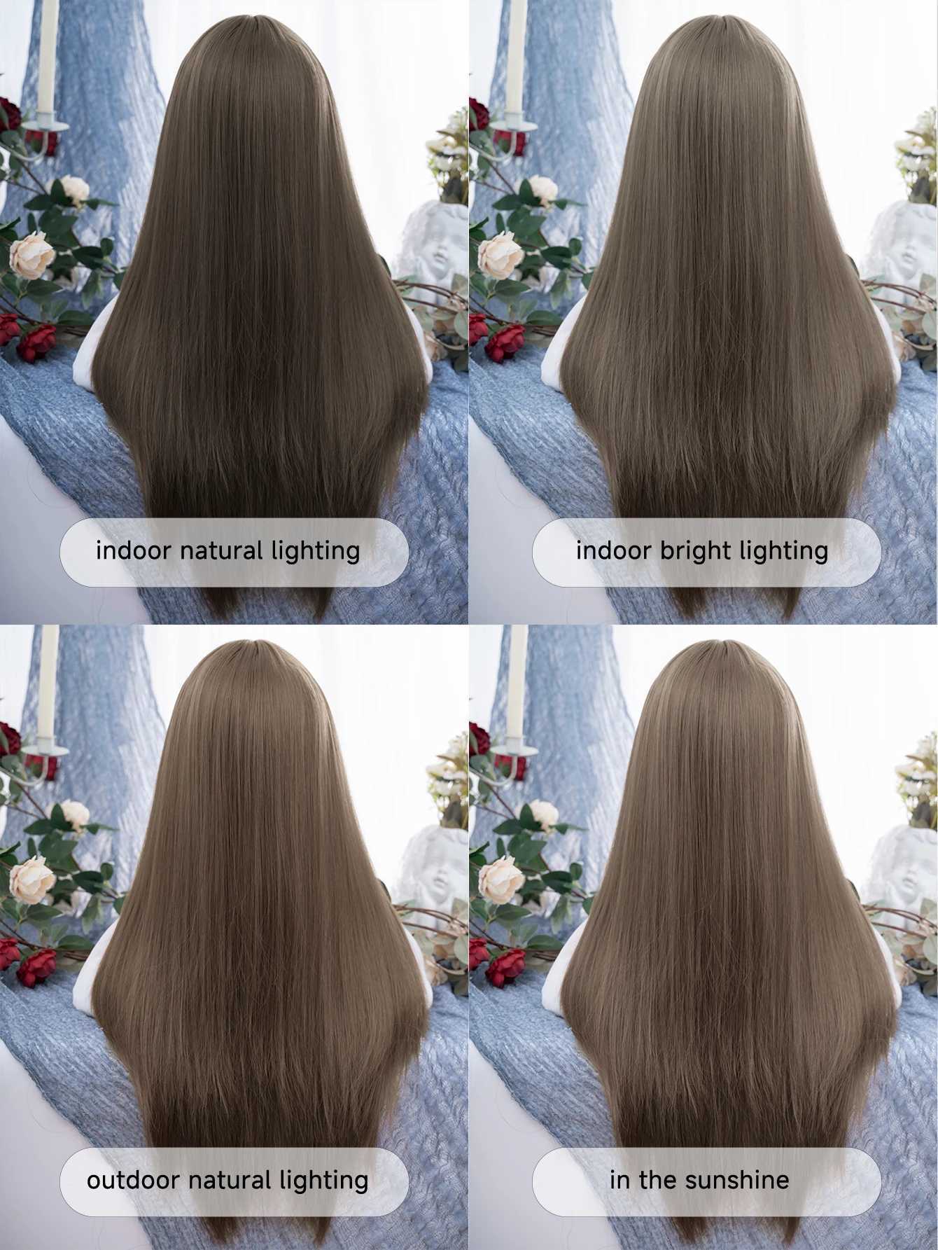 28Inch Wild Style Honey Ash Brown Synthetic Wigs With Bangs Long Straight Hair Mechanism Wig For Women Daily Use Heat ResistantT251111