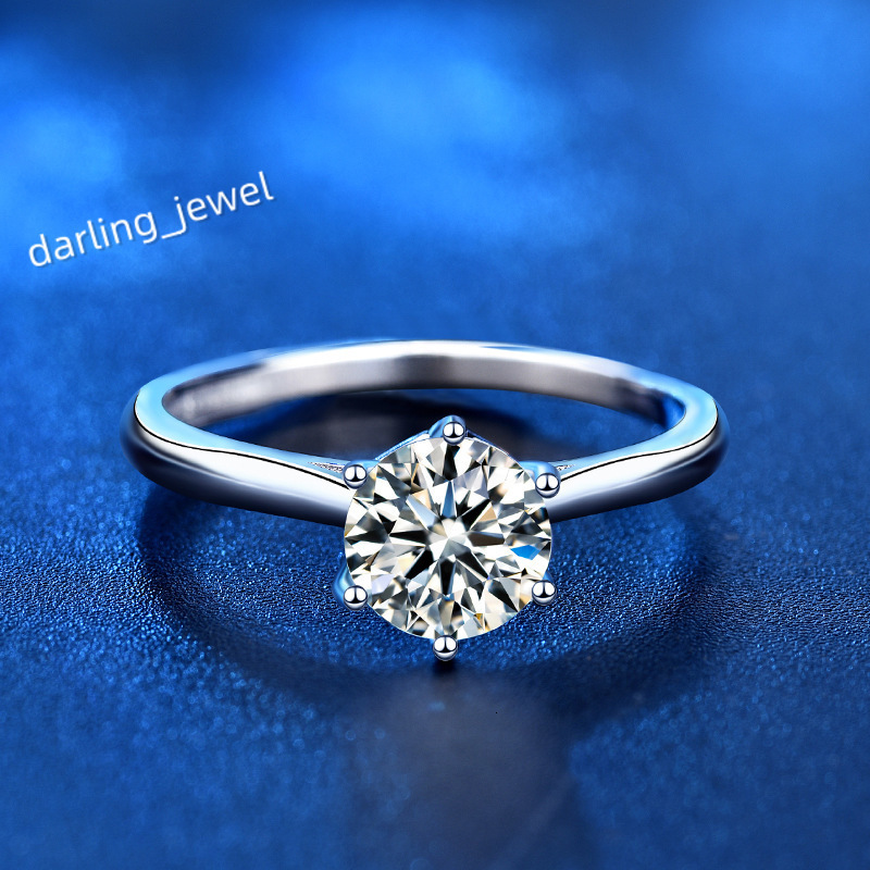 Inventory Wholesale Ins Simple Six Claw Ring Mosan Stone Women Ring Jewelry 925 Sterling Silver Ring