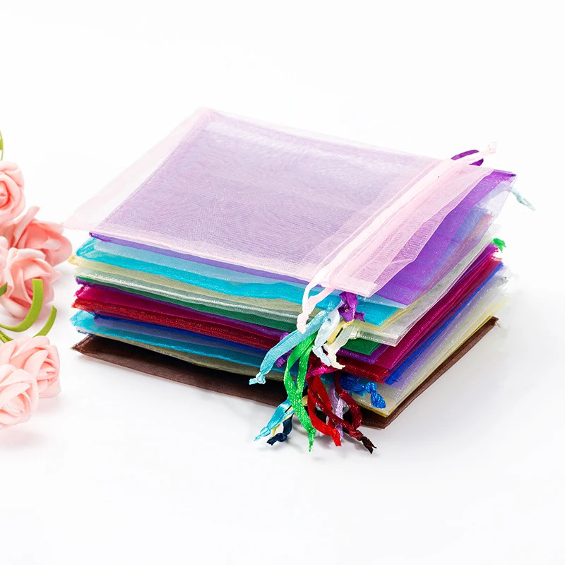 50pcs Chocolate Gift Bags Transparent Chiffon Drawstring Organza Christmas Year Valentines Day Party Candy Box 251110