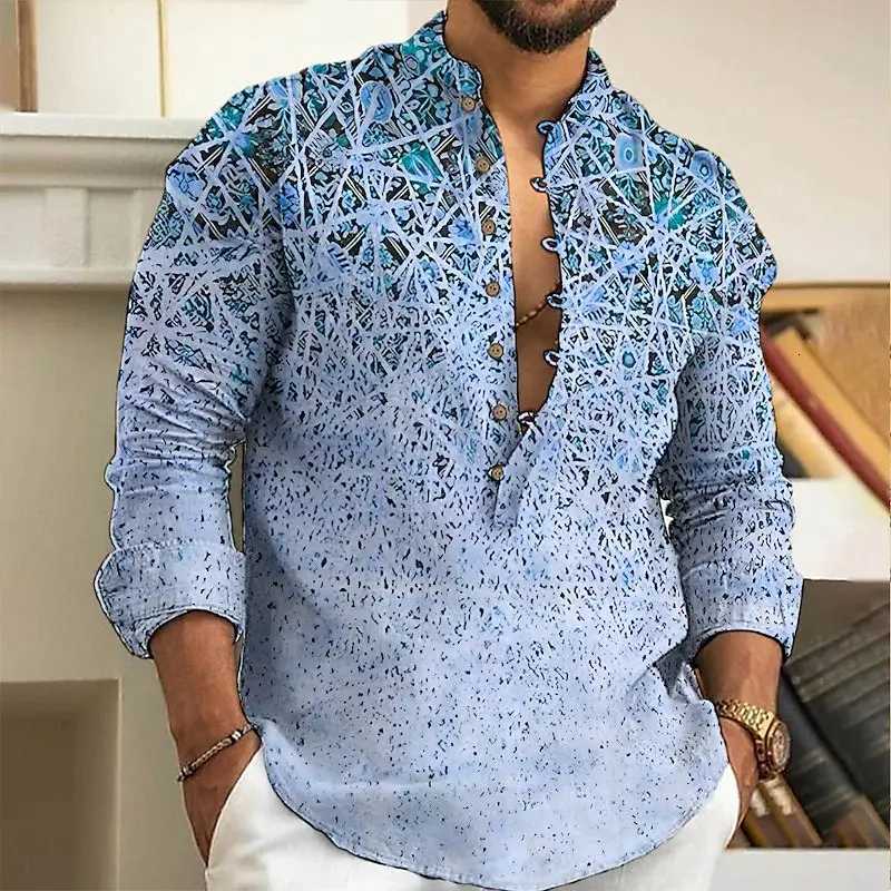 2025 Mens Art Printed Fashion Spring And Summer Long Sleeved Linen Shirt Button Comfortable Fabric Street Trend Roupa Masculina K251110
