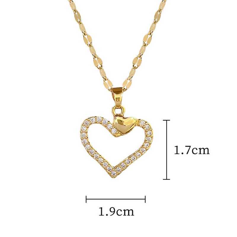 Trendy Heart Stainless Steel Zirconia Necklaces For Women Girls Love Gold Color Metal Necklace Party Birthday Daily JewelryC250411