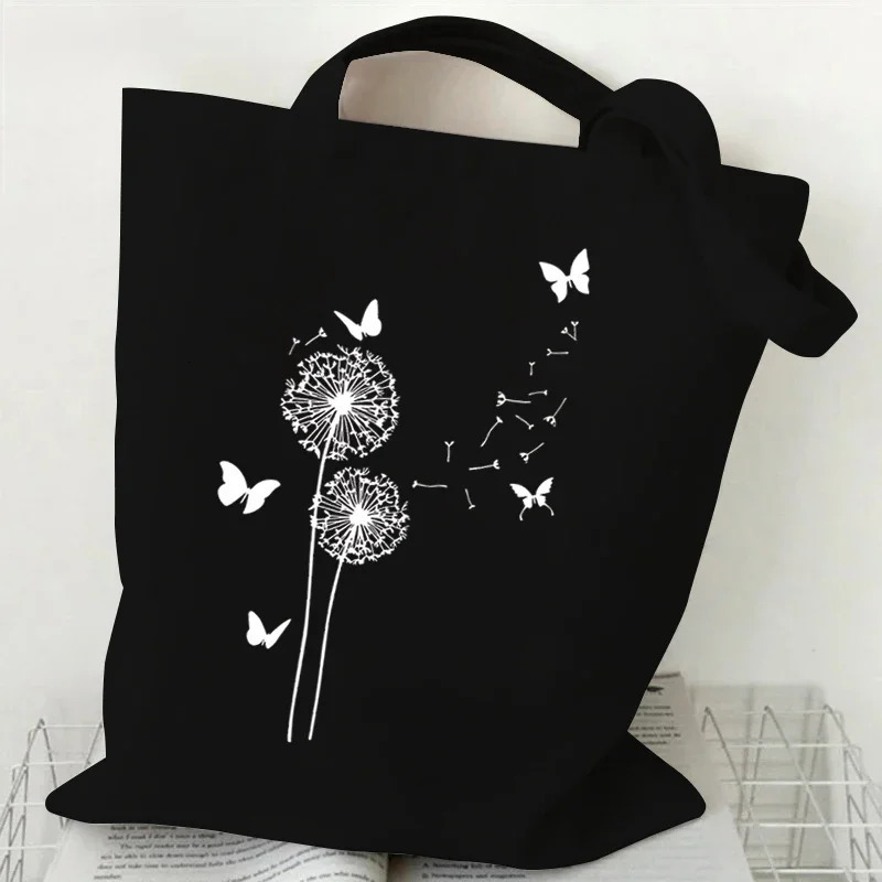 Vintage Wildflower Funny Canvas Tote Bag Women Butterfly Flower Shopping Simplicity Aesthetics Reusable Female Shoulder 251110