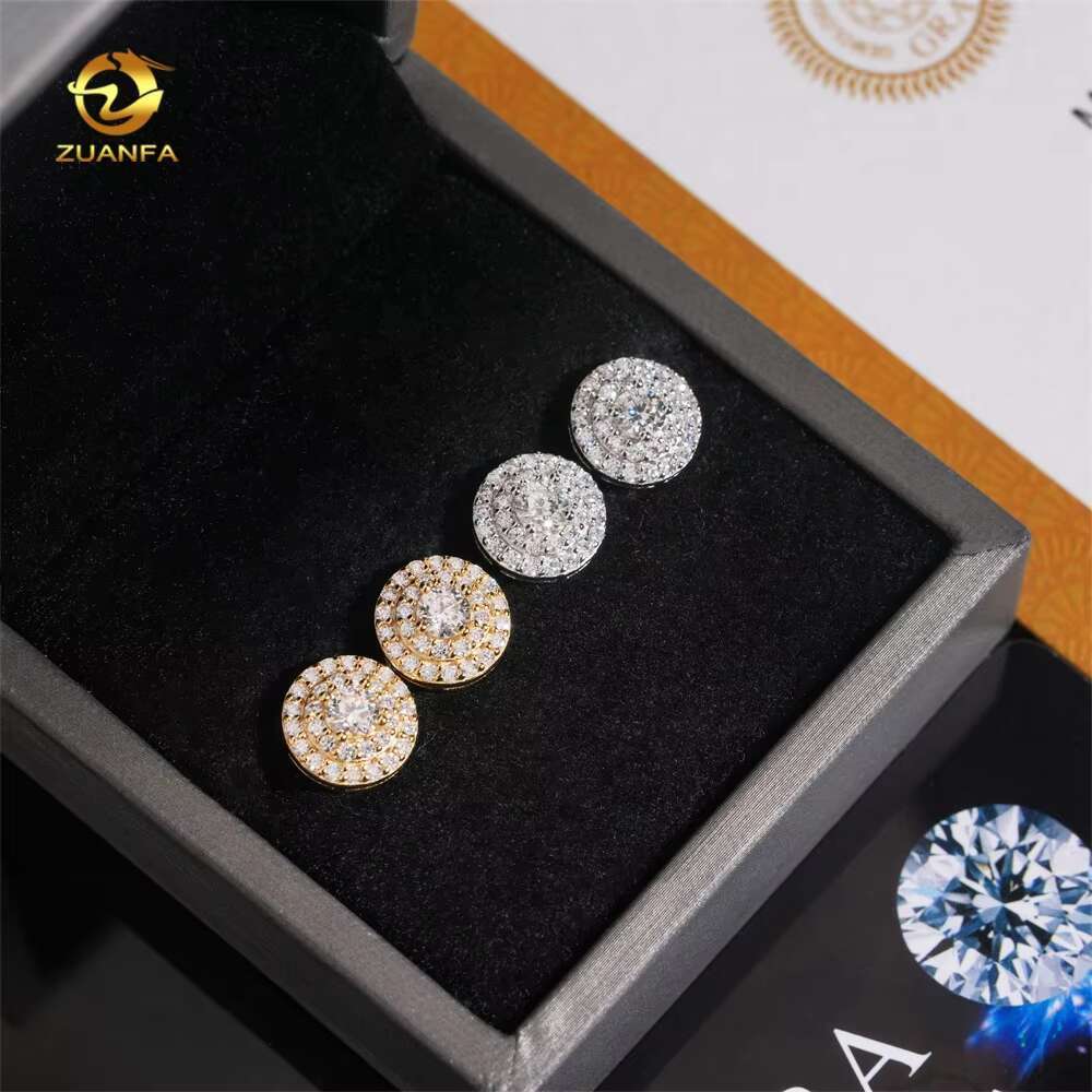 Pass Diamond Tester Fashion Stud 925 Sterling Silver Hip Hop Round Iced Out VVS Moissanite Earrings
