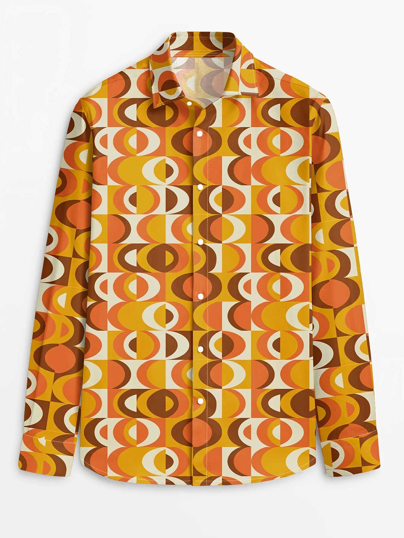 70s Theme Parties Mens 70s Disco Party Shirt - Retro Vintage Formal Casual Button-Up Blouse with gradient Machine Washable K251110