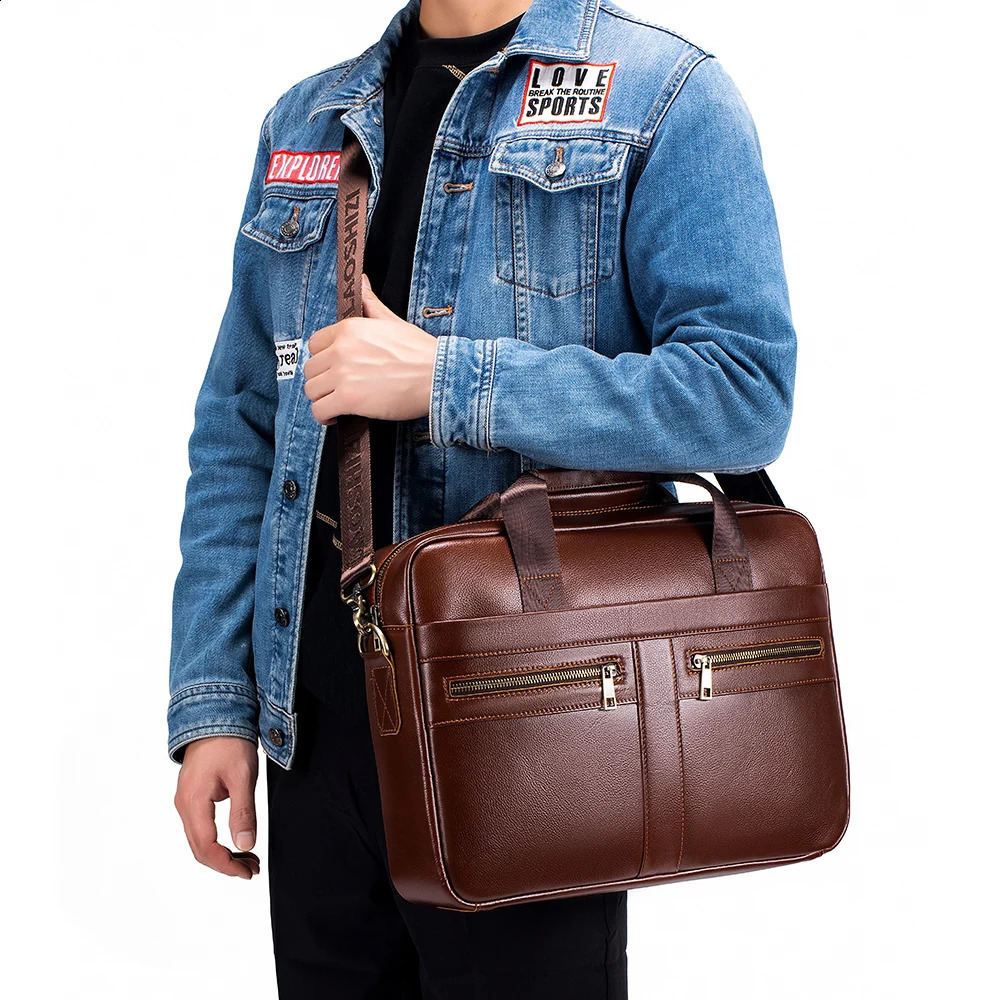 selling mens bags leather handbags mens top cowhide briefcase 15 inch computer file bag 250410