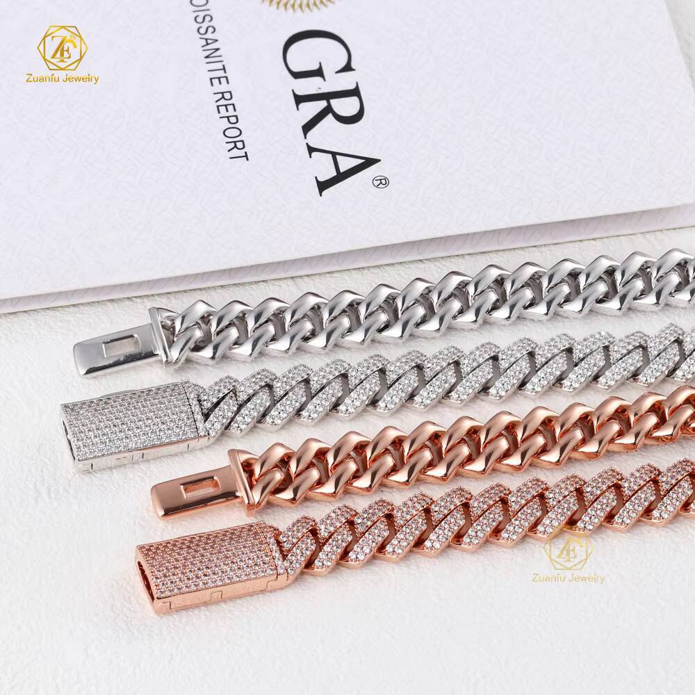 Make in China Classical Cuban Necklace Right Angled Trapezoid Ladder Shape Full Small Diamond 925S Moissanite Chain With GRA