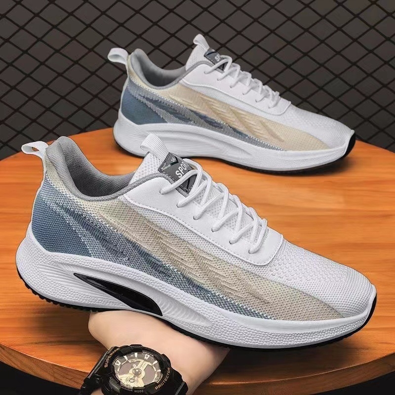 2025 summer new mesh running shoes men's casual soft sole professional running shoes free shipping ultra-light anti-slip trend beige gray black