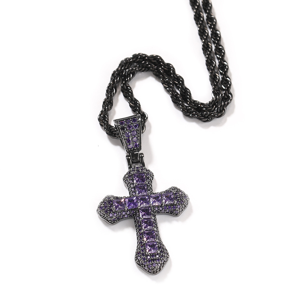 Hip hop New Blue moissanite 925 silver Cross Mens Necklace Diamond chain Jewelry