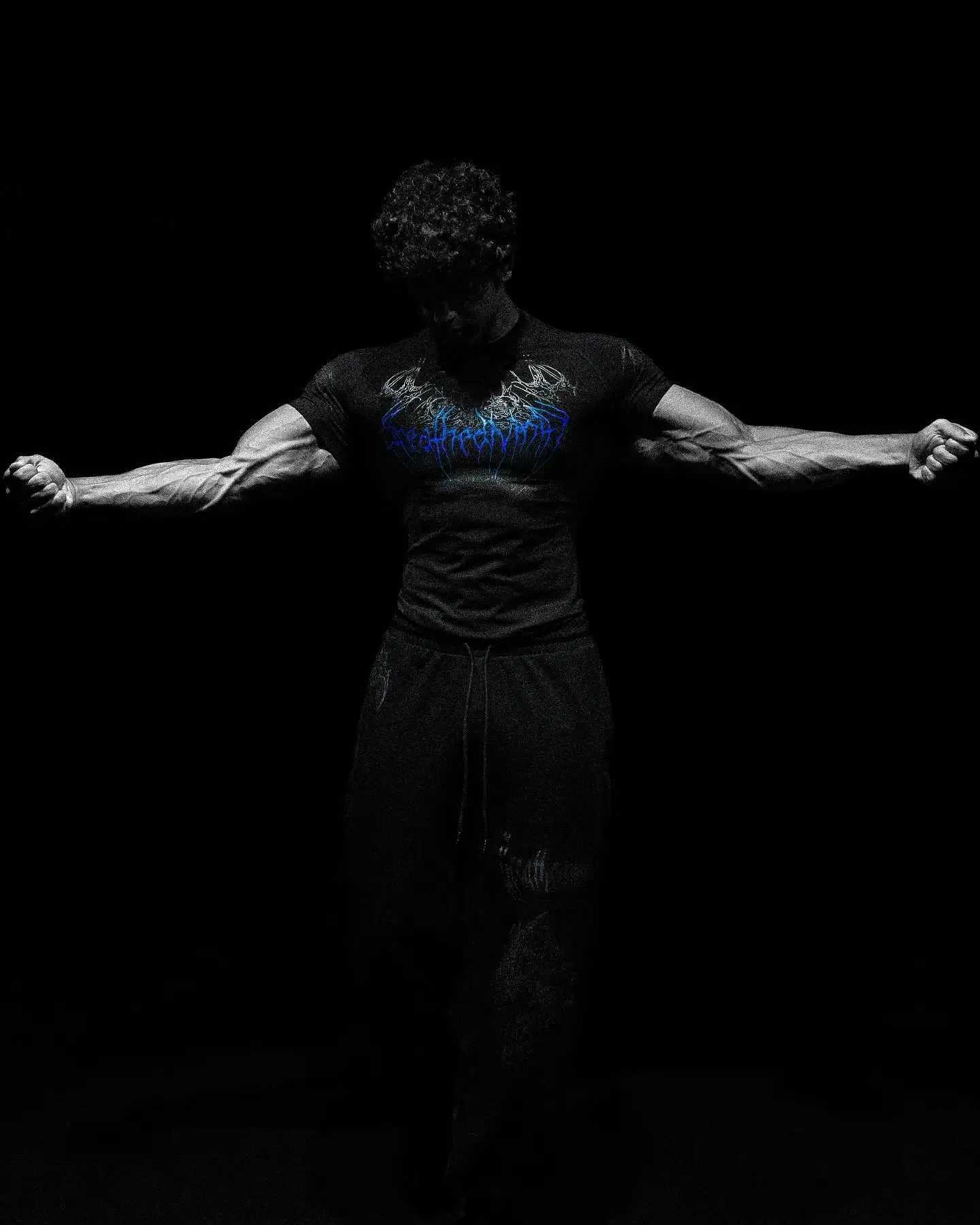 Breathedivity compression shirt short sleeved top muscle gym fitness black wolf club Y2K M250411