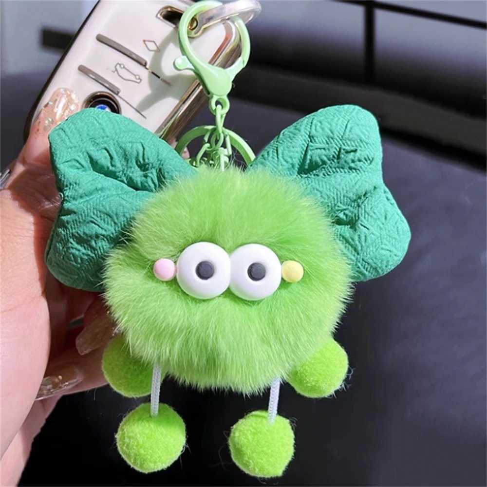Cute cartoon big eyed plush doll bow keychain fun ball car keychain pendant toy backpack decoration accessories new gift W250411