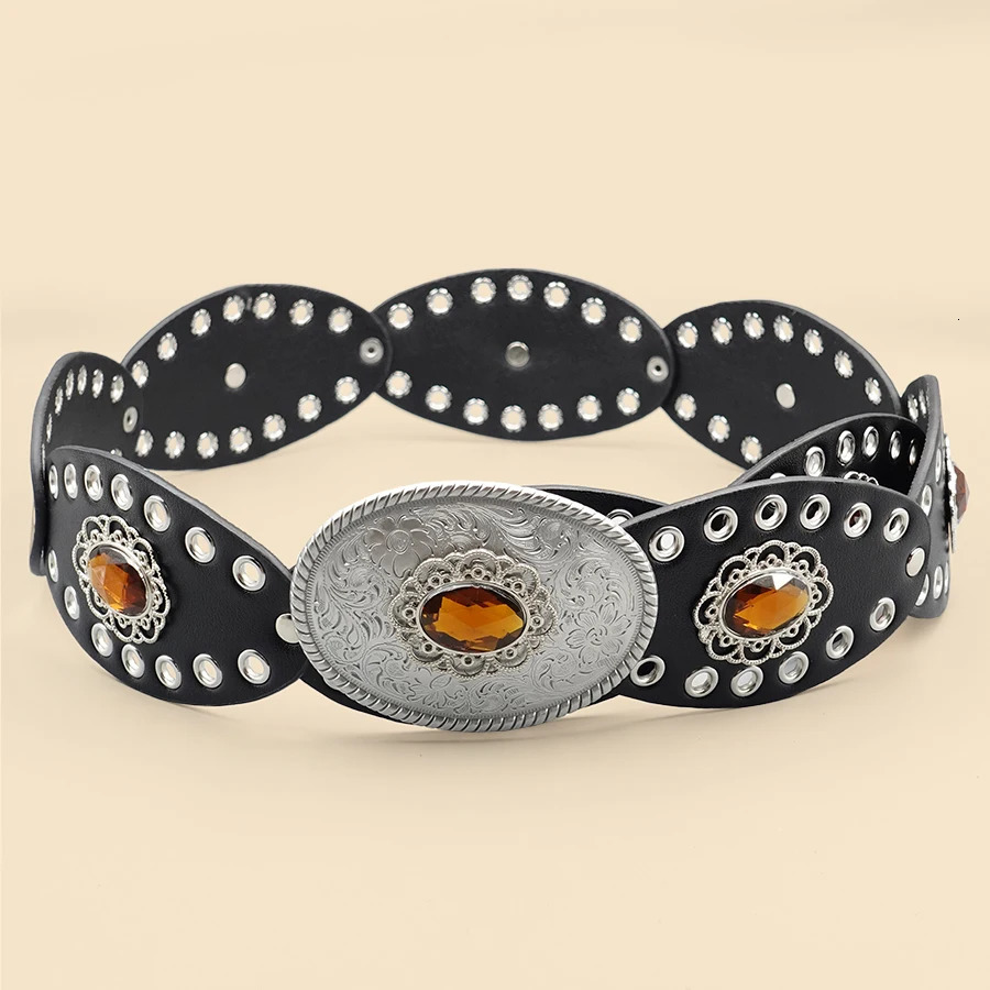 Black Vintage European Style Womens Belt - Rhinestone Inlaid Openwork Carving Wide Fashion Waist Accessory 251110