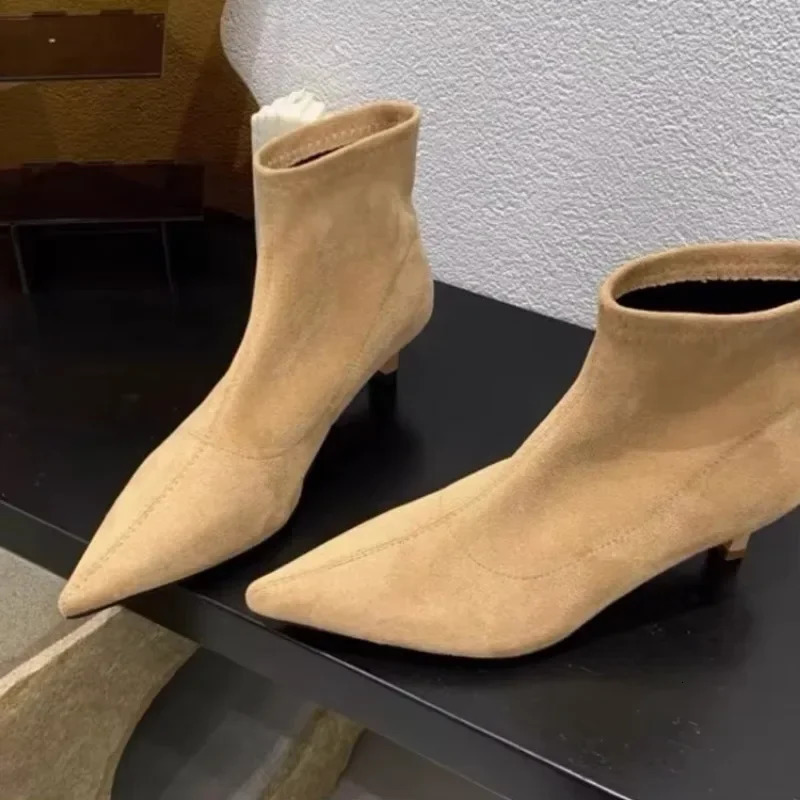 Shoes for Women High Quality Elegant Ankle Womens Boots Fashion Back Zipper Solid Office and Career Sexy Pointed Toe Boots 251110