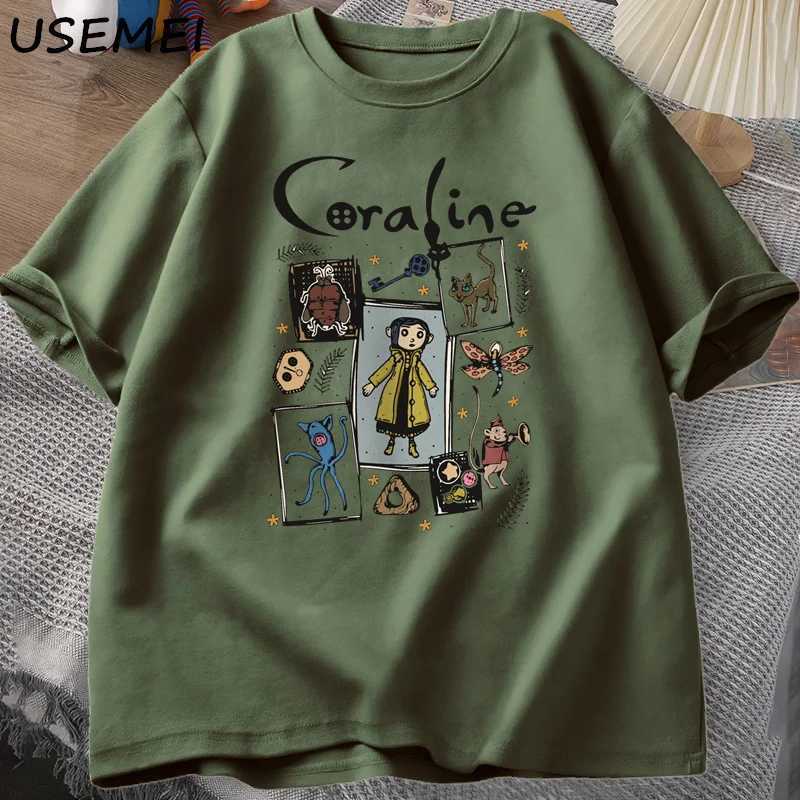 Coraline Halloween T-shirt Womens Spooky Retro T-shirt Harajuku Autumn Short sleeved T-shirt Cotton Womens Clothing M250411