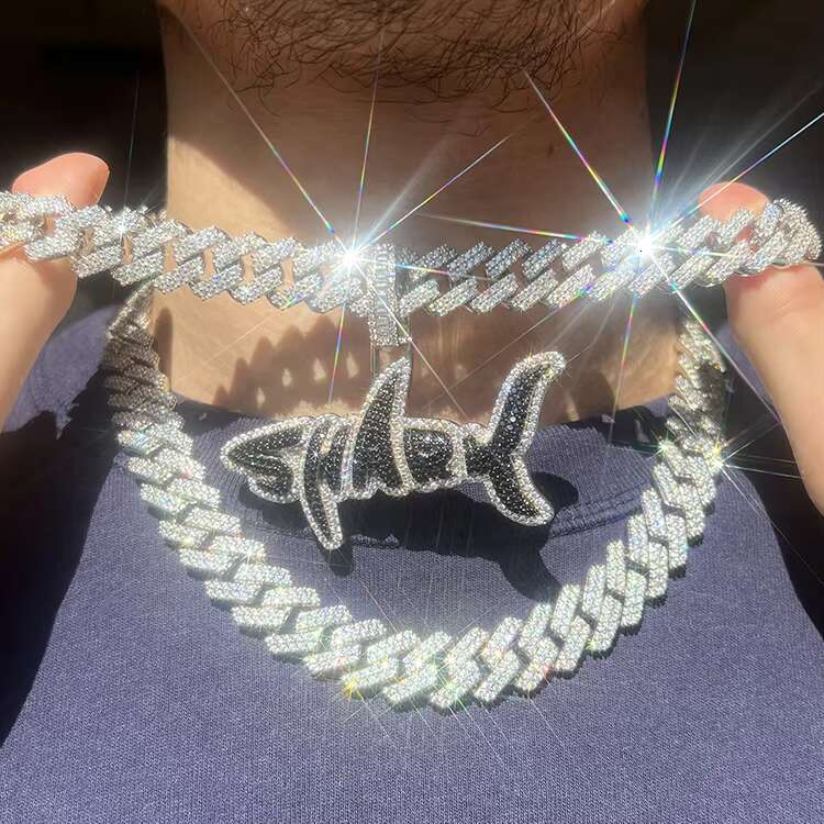Hot Sale 2rows 13mm-20mm Width Cuban Chain Fine Jewelry 925 Solid Silver GRA Moissanite Cuban LInk Chain Hip Hop Necklace