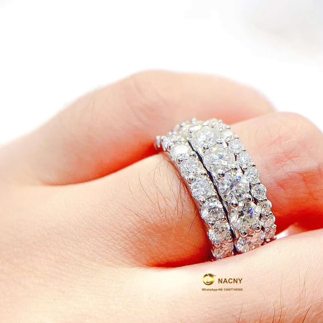 Fine Jewelry Hip Hop Ring 925 Sterling Silver 2mm 3mm 4mm Round Cut Iced Out VVS Moissanite Ring