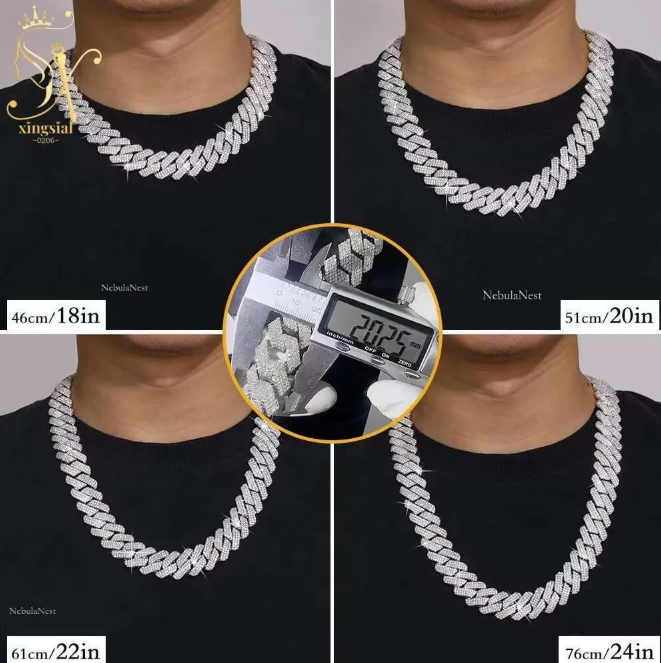 Elegant Men's Miami Style Cuban Link Necklace - 18'' Length, 10mm & 14mm White Gold Accents, Premium Silica Stones