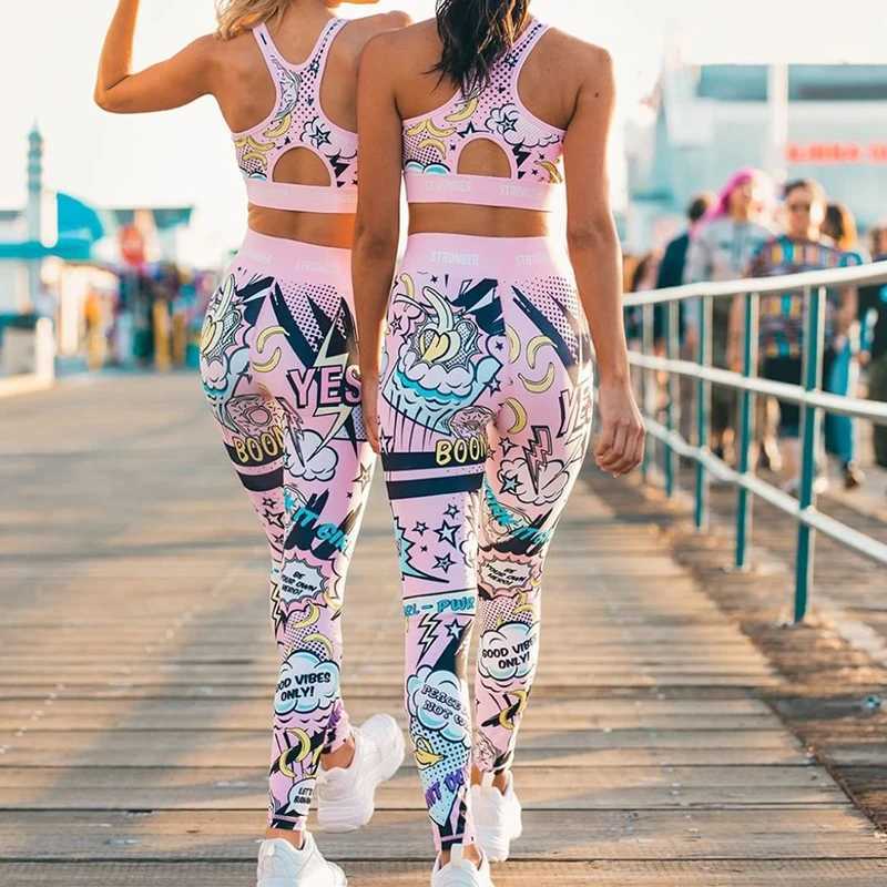 Yoga set for womens track and field clothing graffiti sportswear yoga set for womens track and field clothing fitness set 2-piece fitness suit leg set