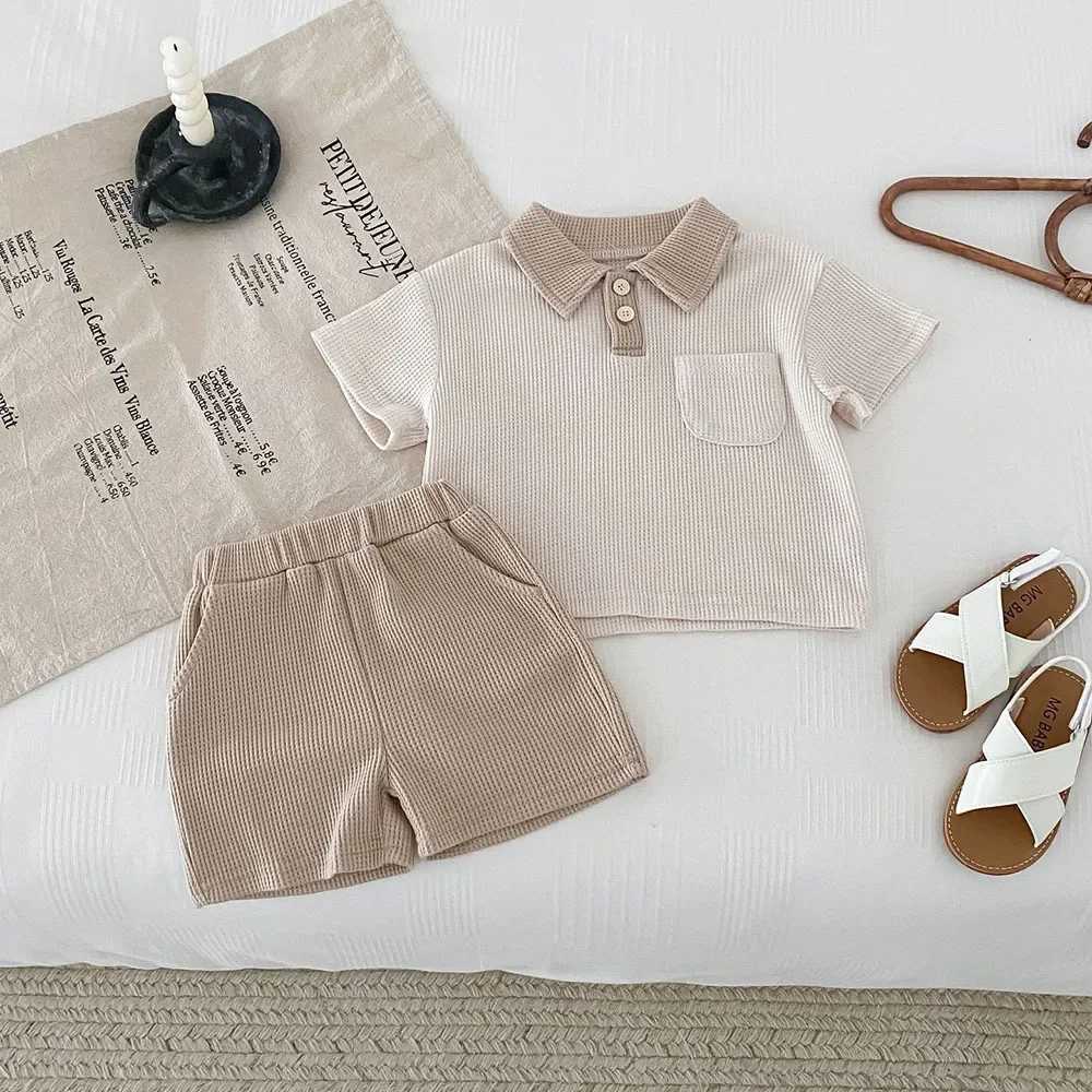 Summer baby clothing set collar T-shirt and shorts 2 pieces suitable for boys and toddlers sportswear setXJ250410