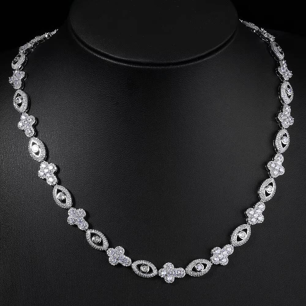 NUOYA Eye Cross Pendant Necklace Micro Pave Moissanite Cuban Chain Bling Diamond Hip Hop Luxury Jewelry