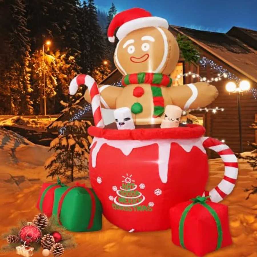 Christmas 6ft Gingerbread Christmas Inflatable Outdoor Decoration Christmas Outdoor Decoration Blow up Gingerbread Mug Yard Decorations C Y251111
