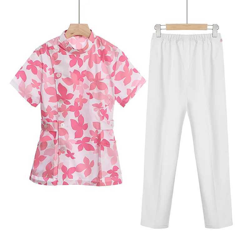 Flower short washer set nurse doctor medical uniform womens coat nursing care two-piece set beauty Sn hospital gown X250410