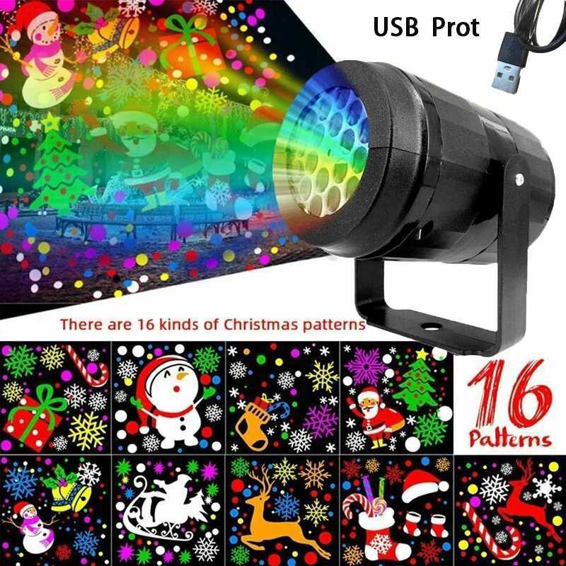 Christmas 2025 Christmas Window Projector LED Snowflake Snow Elk Laser Projector 16 Patterns Projection Lamp Xmas Party Home Door Decor Y251111