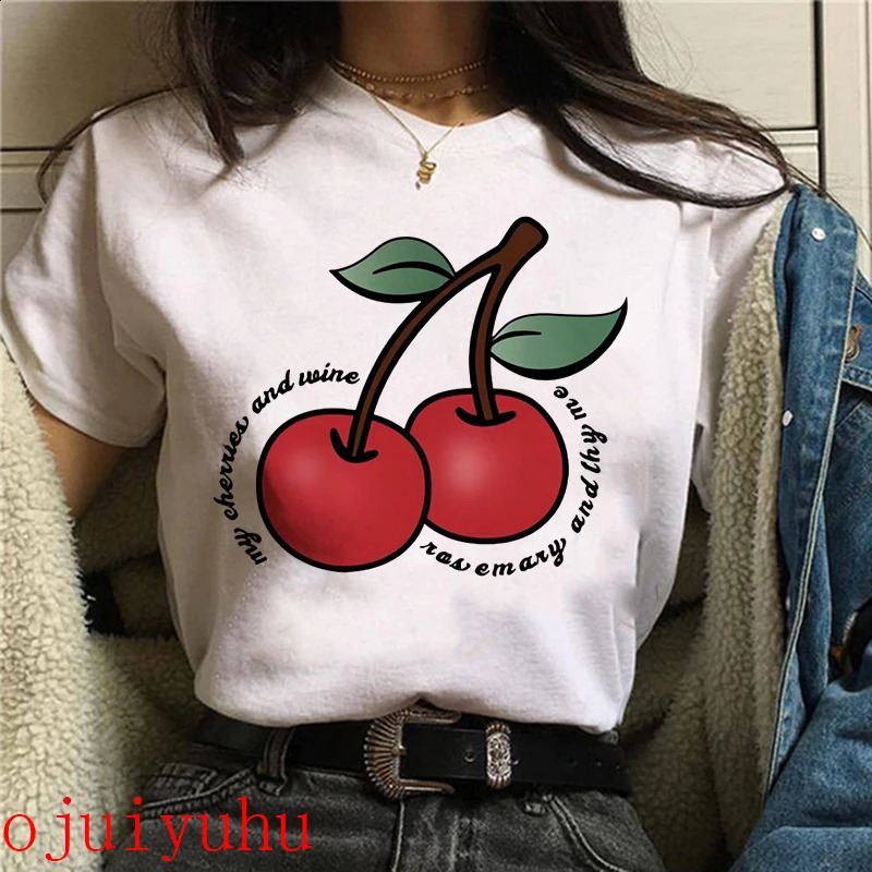 y2k sweet Strawberry Cherry Casual T-Shirts Gothic Tee Shirt Harajuku 90s Tshirt Women Summer Tops Streetwear Clothes250411
