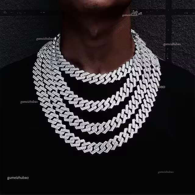 Hip-Hop 12mm Sterg Sier Bracelet Ice Out Moissanite Dia Cuban k Chain Necklace For Men